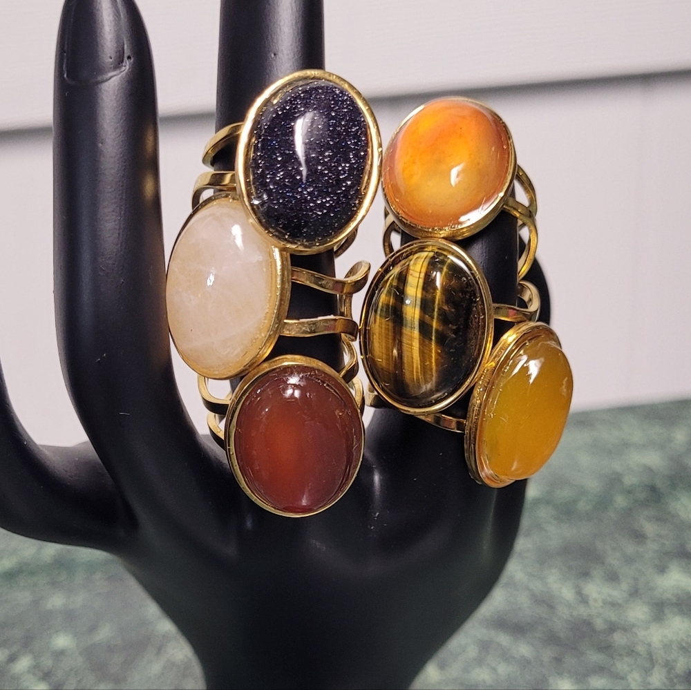 Gold-Plated Multi - Variety Stone Women's Rings Size 7-8